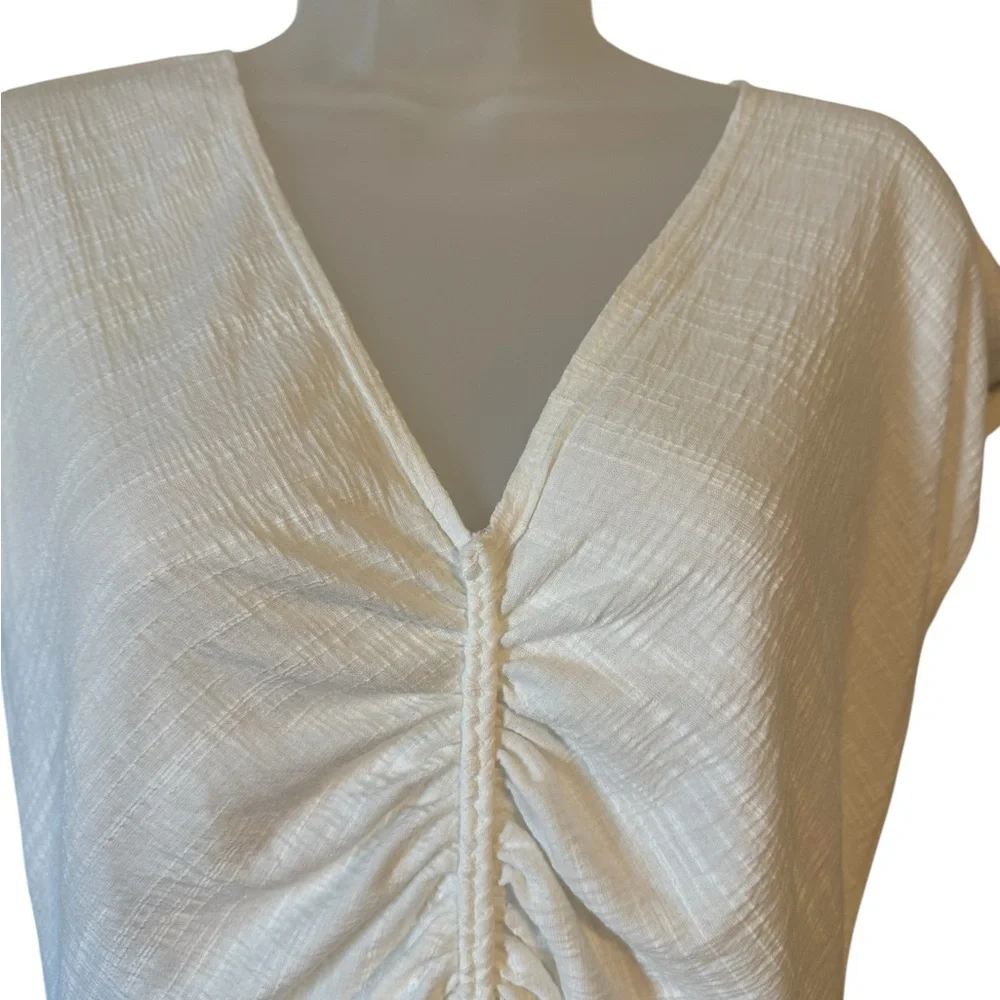 NWT Max Studio Women's Ivory Ruched Top  LARGE   #7 - Picture 2 of 8